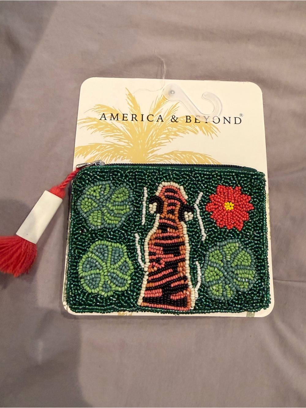 America & Beyond Green Beaded Garden Zip Pouch